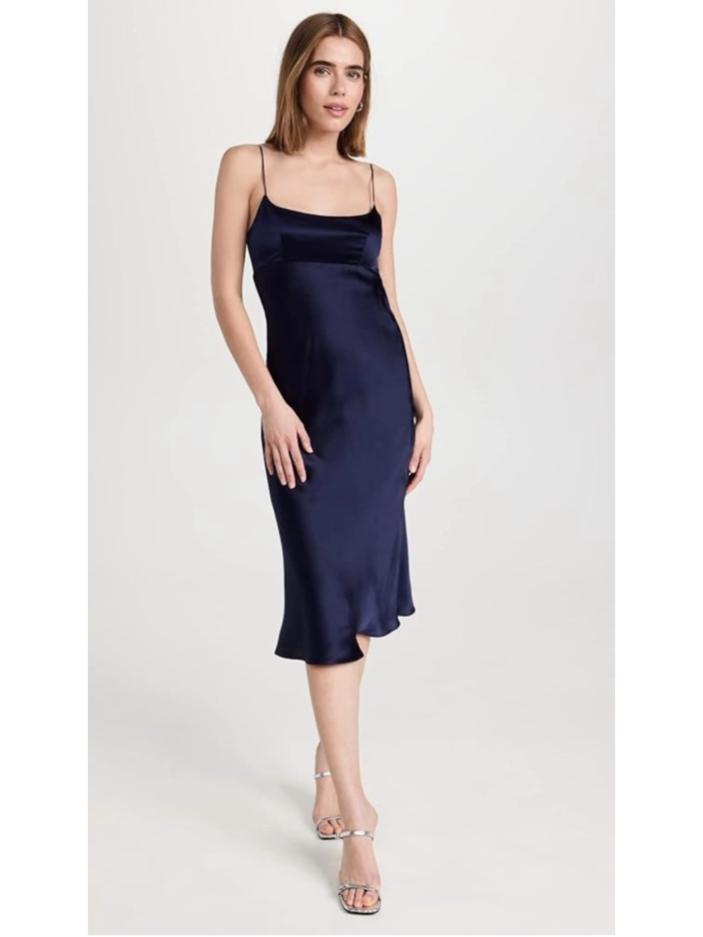 Amanda Uprichard Breeze Silk Slip Dress Midi Navy S Tie Back Cowl EUC $326